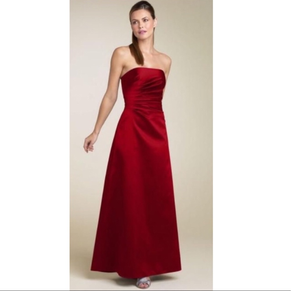 JS Boutique Red Satin Strapless Gown